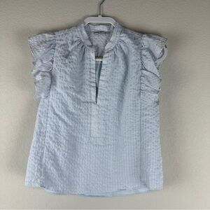 Amanda Uprichard Blue Bangle Stripe V-Neck Flutter Sleeves Sheradin Top Small